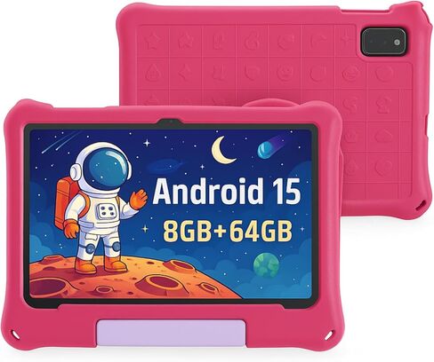 Kids Tablet, Android 15 Tablet with Case - 8GB+64GB Storage (TF Expand 1TB), Octa-Core CPU, WiFi6, Dual Camera, Android Tablets for Kids Ideal for Toddler with Parental Control in Kuwait