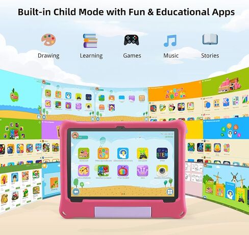 Kids Tablet, Android 15 Tablet with Case - 8GB+64GB Storage (TF Expand 1TB), Octa-Core CPU, WiFi6, Dual Camera, Android Tablets for Kids Ideal for Toddler with Parental Control in Kuwait