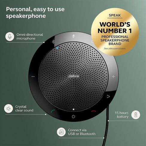Jabra Speak 510 (2025 Edition) Portable USB Bluetooth Speaker, Black | Portable Speakerphone, USB or Bluetooth, Crystal-Clear Sound, Works with Microsoft Teams, Google Meet, Zoom in Kuwait