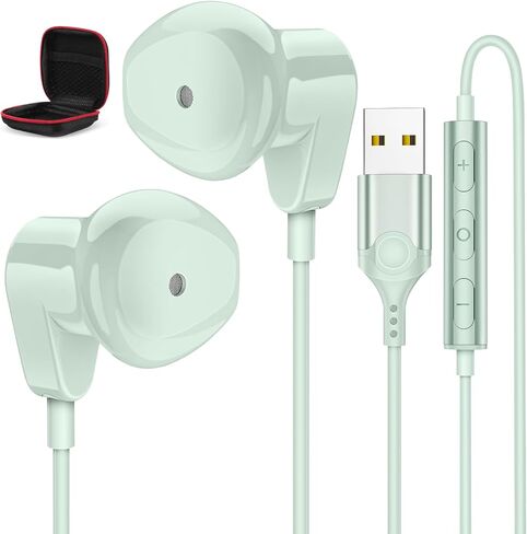 APETOO USB Headset with Microphone for PC/Laptop, 7.5FT USB Type-A Wired Earbuds in-Ear Headphones - Volume Control, Mute Audio, Lightweight, Compatible with Lenovo Acer HP Dell Laptop Desktop, White in Saudi Arabia