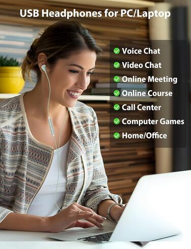 APETOO USB Headset with Microphone for PC/Laptop, 7.5FT USB Type-A Wired Earbuds in-Ear Headphones - Volume Control, Mute Audio, Lightweight, Compatible with Lenovo Acer HP Dell Laptop Desktop, White in Saudi Arabia