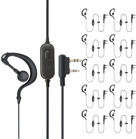 BAOFENG Walkie Talkie Earpiece with Mic, Ear Piece with Microphone, Two-Way Radio 2-Pin Ear Hook Single Wire Headset Compatible with Kenwood and Baofeng UV-5R UV-82 (10 Pack) in Saudi Arabia