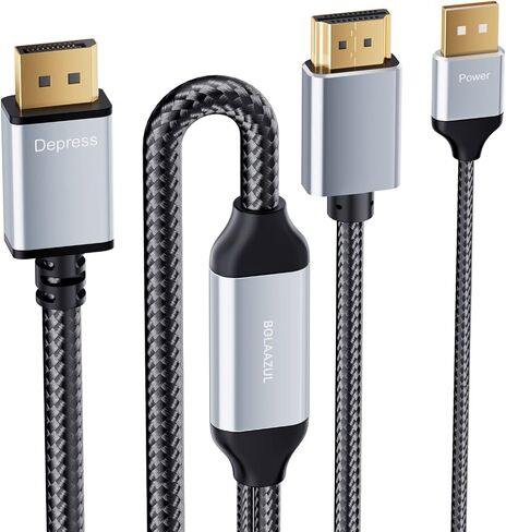BolAAzuL 4K HDMI to DisplayPort Cable 6.6ft - Unidirectional HDMI Source to Displayport Monitor Cable - USB Powered/Male/Male/Braided in Saudi Arabia
