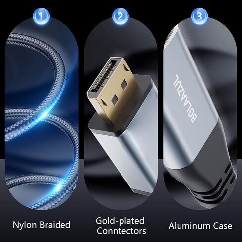 BolAAzuL 4K HDMI to DisplayPort Cable 6.6ft - Unidirectional HDMI Source to Displayport Monitor Cable - USB Powered/Male/Male/Braided in Saudi Arabia