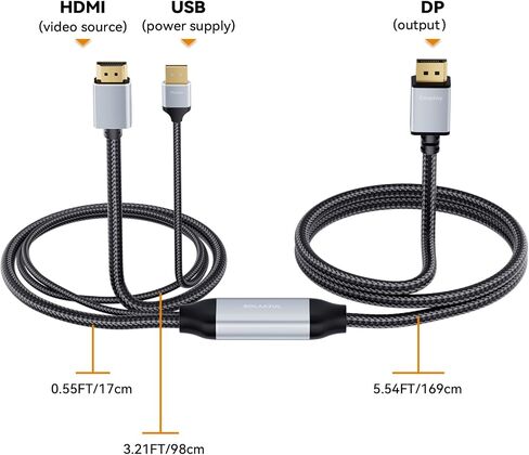 BolAAzuL 4K HDMI to DisplayPort Cable 6.6ft - Unidirectional HDMI Source to Displayport Monitor Cable - USB Powered/Male/Male/Braided in Saudi Arabia