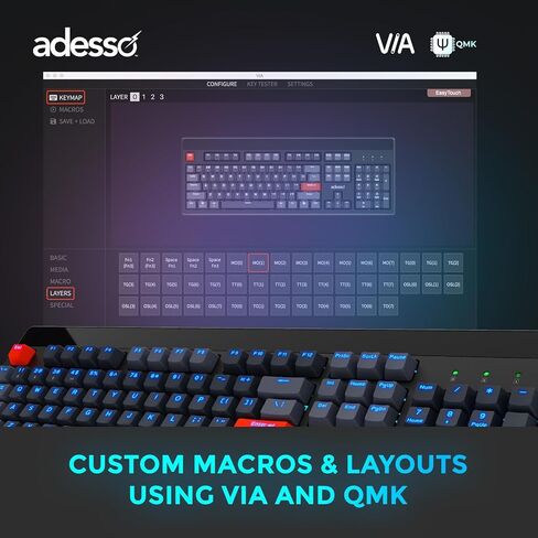 Adesso EasyTouch 1300 لوحة مفاتيح ميكانيكية RGB إضاءة مفاتيح حمراء قابلة للتبديل سلكية لوحة مفاتيح ألعاب بلوتوث اللاسلكية مع Copilot AI Hotkey لنظام التشغيل Windows Mac in Saudi Arabia