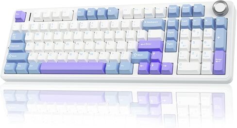 AULA F99 Pro Wireless Mechanical Keyboard with Knob,Tri-Mode BT5.0/USB-C/2.4GHz Hot Swappable Keyboard,Pre-lubed Switches,RGB Backlit Computer Gaming Keyboards (White&Blue&Purple) (Renewed) in Saudi Arabia