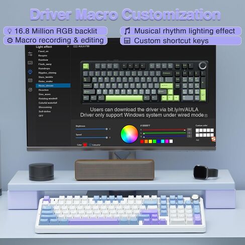 AULA F99 Pro Wireless Mechanical Keyboard with Knob,Tri-Mode BT5.0/USB-C/2.4GHz Hot Swappable Keyboard,Pre-lubed Switches,RGB Backlit Computer Gaming Keyboards (White&Blue&Purple) (Renewed) in Saudi Arabia