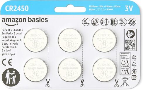 Amazon Basics 6 عبوات CR2450 بطارية خلية عملة ليثيوم ، 3 فولت ، طاقة طويلة الأمد ، حزمة خالية من الزئبق ، آمنة للطفل (استخدم مقص لفتح) in Saudi Arabia