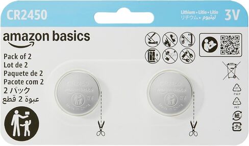 Amazon Basics 6 عبوات CR2450 بطارية خلية عملة ليثيوم ، 3 فولت ، طاقة طويلة الأمد ، حزمة خالية من الزئبق ، آمنة للطفل (استخدم مقص لفتح) in Kuwait