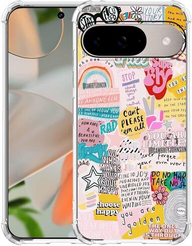 اقتباسات إيجابية إيندي الكلمات الشعبية الكولاج ، علبة تغطية كاملة TPU ناعمة TPU لـ Google Pixel 9/9 Pro Clear in Kuwait