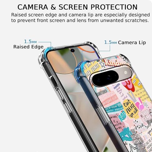اقتباسات إيجابية إيندي الكلمات الشعبية الكولاج ، علبة تغطية كاملة TPU ناعمة TPU لـ Google Pixel 9/9 Pro Clear in Kuwait