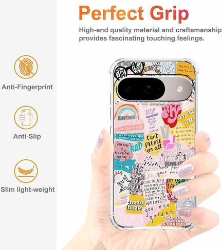 اقتباسات إيجابية إيندي الكلمات الشعبية الكولاج ، علبة تغطية كاملة TPU ناعمة TPU لـ Google Pixel 9/9 Pro Clear in Kuwait