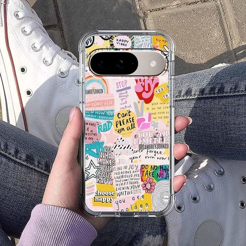اقتباسات إيجابية إيندي الكلمات الشعبية الكولاج ، علبة تغطية كاملة TPU ناعمة TPU لـ Google Pixel 9/9 Pro Clear in Kuwait
