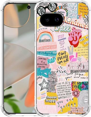 اقتباسات إيجابية إيندي الكلمات الشعبية الكولاج ، علبة تغطية كاملة TPU ناعمة TPU لـ Google Pixel 9/9 Pro Clear in Kuwait