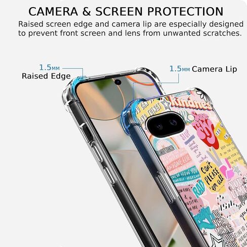 اقتباسات إيجابية إيندي الكلمات الشعبية الكولاج ، علبة تغطية كاملة TPU ناعمة TPU لـ Google Pixel 9/9 Pro Clear in Kuwait