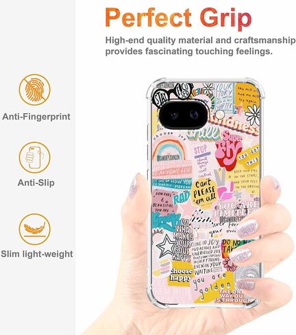 اقتباسات إيجابية إيندي الكلمات الشعبية الكولاج ، علبة تغطية كاملة TPU ناعمة TPU لـ Google Pixel 9/9 Pro Clear in Kuwait