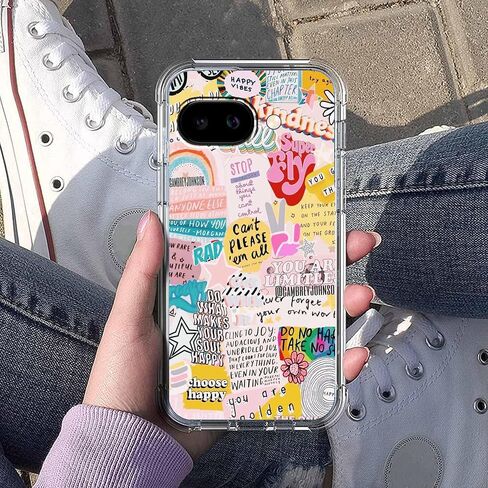 اقتباسات إيجابية إيندي الكلمات الشعبية الكولاج ، علبة تغطية كاملة TPU ناعمة TPU لـ Google Pixel 9/9 Pro Clear in Kuwait