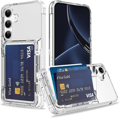 for Samsung Galaxy S25 Wallet - Style Protective Case with Card Holder (Holds 5 Cards) - Clear in Kuwait