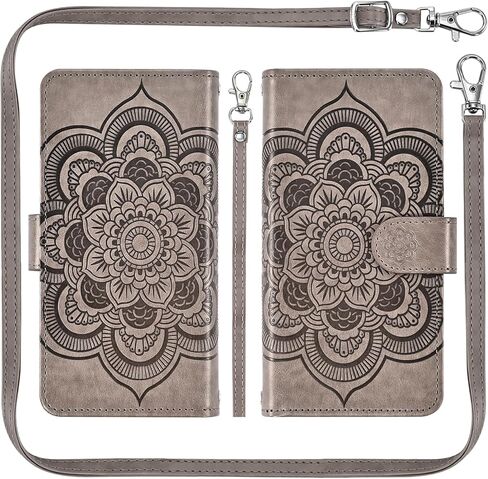 Phone Case for Samsung Galaxy S21 FE 5G Zipper Wallet Detachable Cell Cover with Screen Protector Crossbody Lanyard Strap Flower Card Holder S 21 EF S21FE5G UW S21FE 21S G5 6.4 inch Women Girls Red in Saudi Arabia