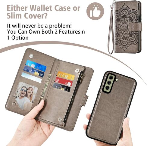 Phone Case for Samsung Galaxy S21 FE 5G Zipper Wallet Detachable Cell Cover with Screen Protector Crossbody Lanyard Strap Flower Card Holder S 21 EF S21FE5G UW S21FE 21S G5 6.4 inch Women Girls Red in Saudi Arabia