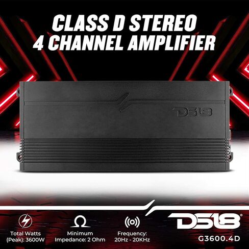 DS18 G3600.4D Audio Audio Audio Audio Amblefier 4 -channel Class D 3600 واط - التصميم المدمج سهلة التثبيت - أمبير قوي للغاية لأنظمة صوت السيارة (متجددة) in Saudi Arabia