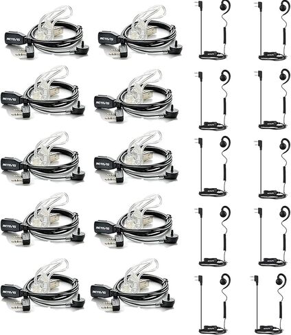 Retevis Walkie Talkies Earpiece(10 Pack) with Swivel Walkie Talkie Headset(10 Pack), 2 Pin Acoustic Tube Earpiece, Coil Tube, C-Shape Earhook in Saudi Arabia