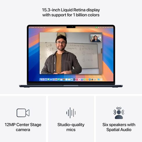 Apple 2025 Macbook Air محمول 15 بوصة مع رقاقة M4 ، ذاكرة موحدة 24 جيجابايت ، تخزين SSD 256 جيجابايت - منتصف الليل in Saudi Arabia