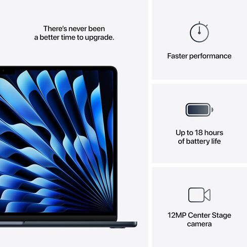 Apple 2025 Macbook Air محمول 15 بوصة مع رقاقة M4 ، ذاكرة موحدة 24 جيجابايت ، تخزين SSD 256 جيجابايت - منتصف الليل in Saudi Arabia