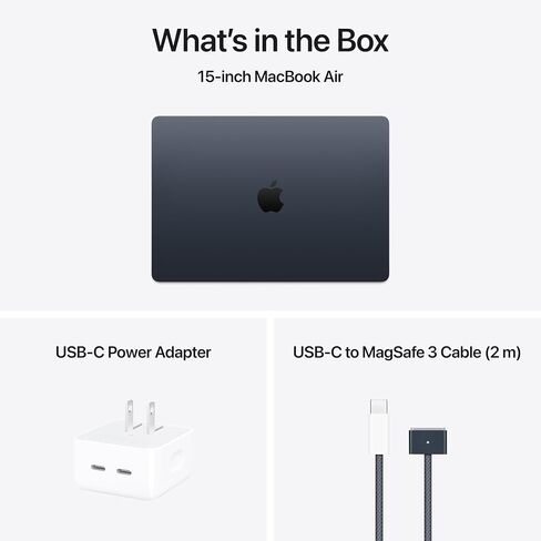 Apple 2025 Macbook Air محمول 15 بوصة مع رقاقة M4 ، ذاكرة موحدة 24 جيجابايت ، تخزين SSD 256 جيجابايت - منتصف الليل in Saudi Arabia