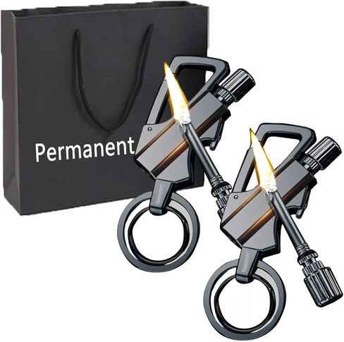Keychain Lighter, 2 Pack Permanent Match Infinity Lighter, Reusable Waterproof Windproof Strike Anywhere, with Multitool Keychain Bottle Opener, for Men Outdoor Survival (Black) in Saudi Arabia