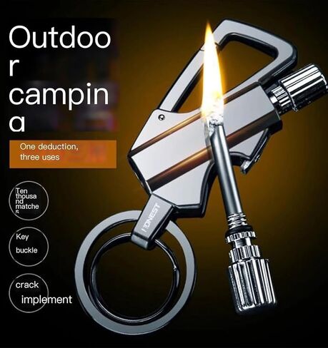 Keychain Lighter, 2 Pack Permanent Match Infinity Lighter, Reusable Waterproof Windproof Strike Anywhere, with Multitool Keychain Bottle Opener, for Men Outdoor Survival (Black) in Saudi Arabia
