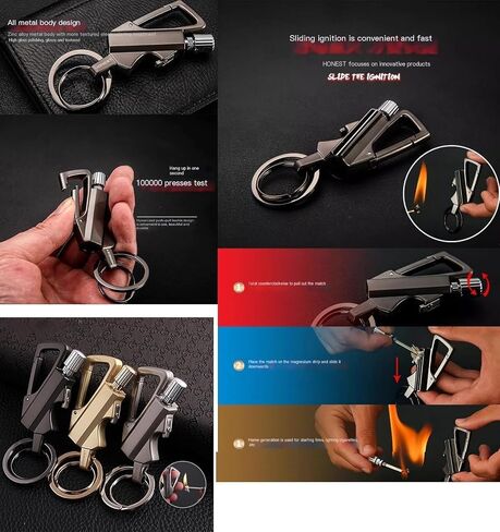 Keychain Lighter, 2 Pack Permanent Match Infinity Lighter, Reusable Waterproof Windproof Strike Anywhere, with Multitool Keychain Bottle Opener, for Men Outdoor Survival (Black) in Saudi Arabia