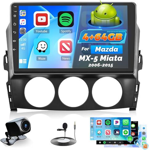 Radio Android 15 Car Radio for Mazda MX-5 Miata 2006-2015 ، 9 بوصة شاشة تعمل باللمس HD 9 بوصة لوحدة رأس MX5 مع Carplay Android Auto 5G WiFi GPS Bluetooth 5.0 1280 * 720 4+64g in Kuwait