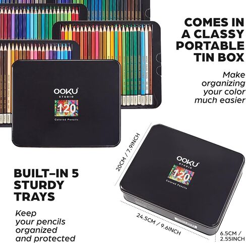 120 Colored Pencils - Oil Based Colored Pencils, Artist Colored Pencils Set for Drawing, Shading | Soft Core Colored Pencils for Adults Coloring, Art Supplies for Beginners Kids in Kuwait
