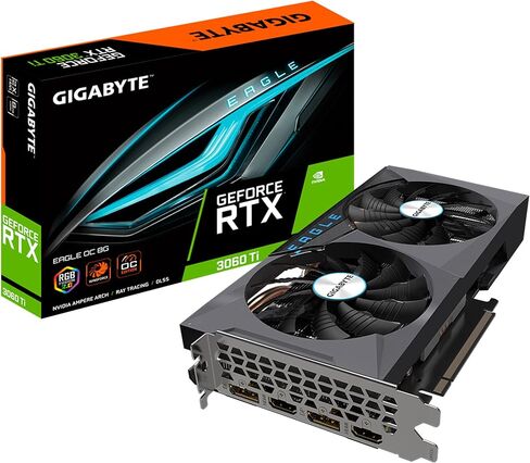 GIGABYTE GEFORCE RTX 3060 TI EAGLE OC 8G (REV2.0) بطاقة رسومات ، 2x Windforce Fans ، LHR ، 8GB 256-BIT GDDR6 ، GV-N306TEAGLE OC-8GD REV2.0 بطاقة فيديو (متجددة) in Kuwait