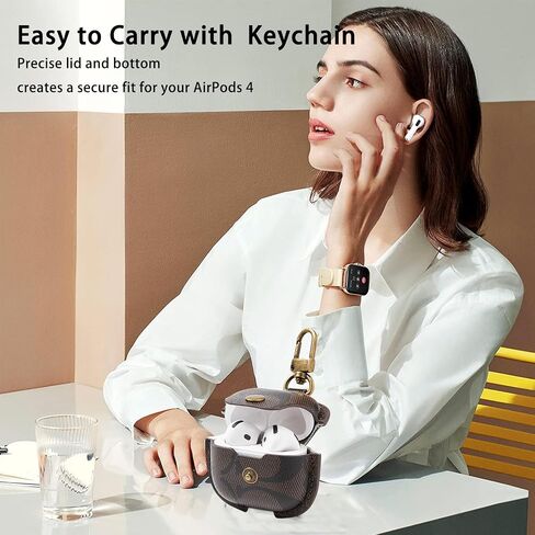 بالنسبة إلى AirPods 4 Case 2024 ، تغطية Airpods الواقية الكاملة للجسم الرابع للنساء المتوافقات مع Airpods 4th Wireless Casing مع Ceychain-Coffee in Kuwait