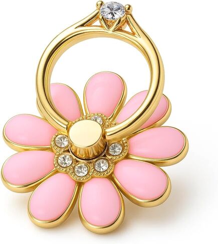 NXVX Daisy Phone Ring Holder – Nine-Petal White Flower Grip, 360° Rotating Finger Ring & Kickstand, Rhinestone Bling, Strong 3M Adhesive, Fits iPhone & Android in Saudi Arabia