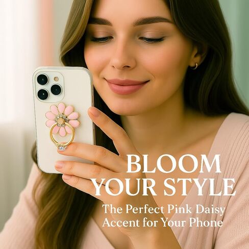 NXVX Daisy Phone Ring Holder – Nine-Petal White Flower Grip, 360° Rotating Finger Ring & Kickstand, Rhinestone Bling, Strong 3M Adhesive, Fits iPhone & Android in Saudi Arabia