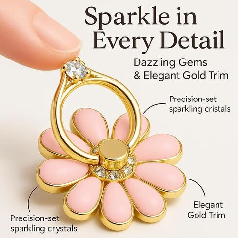 NXVX Daisy Phone Ring Holder – Nine-Petal White Flower Grip, 360° Rotating Finger Ring & Kickstand, Rhinestone Bling, Strong 3M Adhesive, Fits iPhone & Android in Saudi Arabia