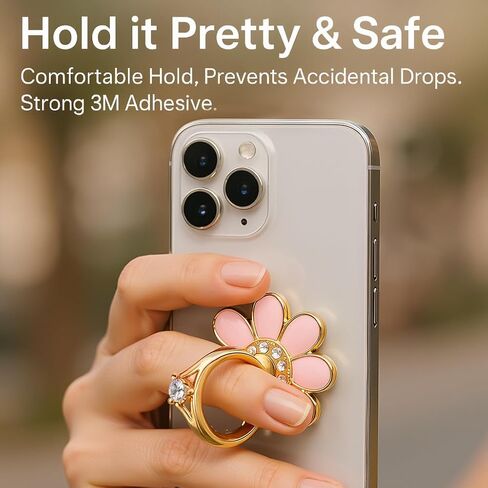 NXVX Daisy Phone Ring Holder – Nine-Petal White Flower Grip, 360° Rotating Finger Ring & Kickstand, Rhinestone Bling, Strong 3M Adhesive, Fits iPhone & Android in Saudi Arabia