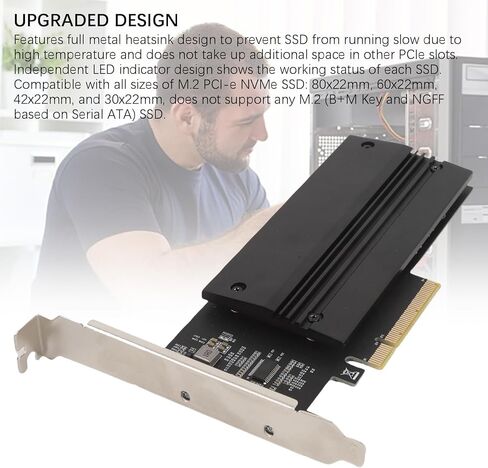 Yunir Dual M.2 NVME إلى بطاقة محول PCIE 4.0 x8 ، بطاقة تمدد SSD مع غرفة تبريد الألومنيوم ، تتطلب دعم تشعب PCIE in Kuwait