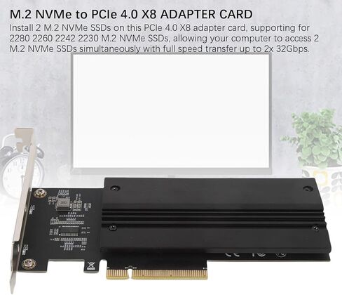Yunir Dual M.2 NVME إلى بطاقة محول PCIE 4.0 x8 ، بطاقة تمدد SSD مع غرفة تبريد الألومنيوم ، تتطلب دعم تشعب PCIE in Kuwait