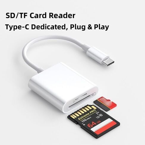 اكتب C SD/TF Card Reader متوافق مع iPhone 16/16 Plus/16 Pro/16 Pro Max/15 Plus/15 Pro/15 Pro Max Dual Card Slot Micro SD 2IN1 يدعم قارئ بطاقة SD/TF Campact Camera Card SD SD in Saudi Arabia