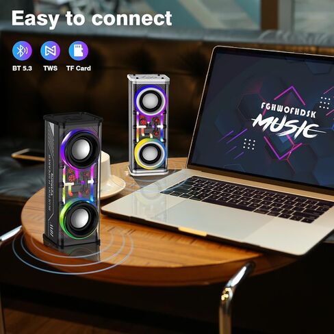 مكبر صوت Bluetooth المحمول مع مصابيح LED والغلاف الشفافة ، Bluetooth 5.3 مكبرات الصوت اللاسلكية في الهواء الطلق تدعم بطاقة TWS/TF ، صوت استريو 10W ، إلكترونيات للمنزل ، في الهواء الطلق ، السفر (الأسود) in Saudi Arabia