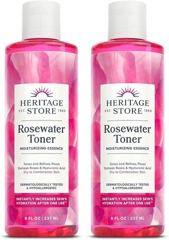 Heritage Store تونر الوجه بماء الورد مع حمض الهيالورونيك، للعناية بالبشرة الجافة إلى المختلطة، تونر مرطب ينقي المسام ويقلل من ظهور الخطوط الدقيقة والتجاعيد، خالي من الكحول، نباتي، 8 أونصة in Kuwait