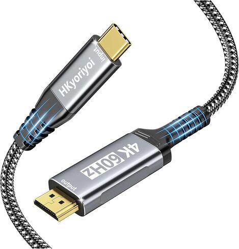 HKyoriyoi USB C to HDMI Cable 6Ft[4K@60Hz, Thunderbolt 3/4/5]Type C to HDMI 2.0 Braided Cord[Anti-Interference, Gold-Plated Plugs]for iPhone 16/15 Series, Macbook, iPad Pro/Air, Galaxy S8 to S25, etc in Kuwait