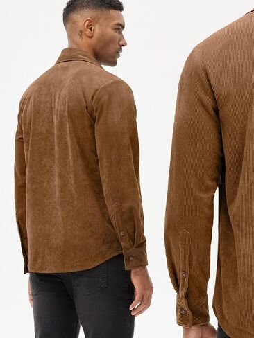 قميص رجالي من Comdecevis بأكمام طويلة وقميص عمل مضلع وأزرار سفلية مع جيب على الصدر in Kuwait