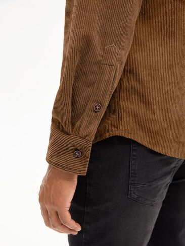 قميص رجالي من Comdecevis بأكمام طويلة وقميص عمل مضلع وأزرار سفلية مع جيب على الصدر in Kuwait