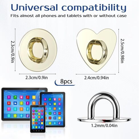 8pcs Cell Phone Finger Ring Metal Phone Finger Grip Hook for Back Adhesive Phones Charm Holder Heart Fingers Grip Loop Stand Ring Holder Accessories for DIY Hanging Supplies Smart in Saudi Arabia